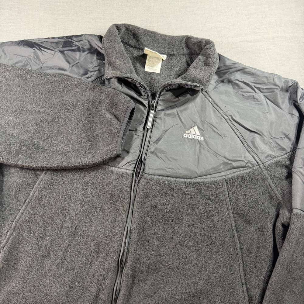 Adidas Fleece Jacket Mens XL Black Excellent Full Zip Nylon Overlay‎ Mock Neck
